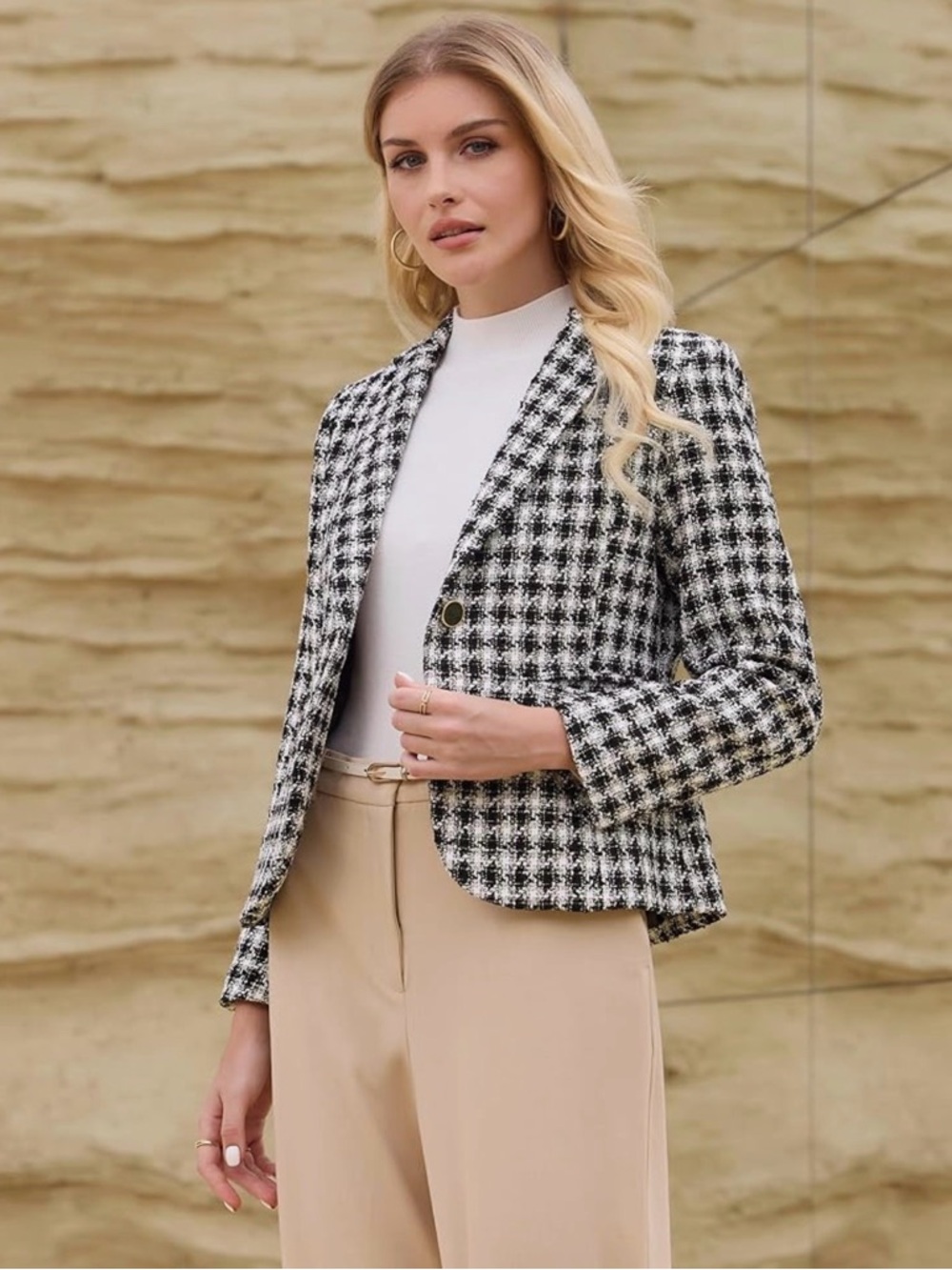 Hobemty Women's Tweed Tartan Blazer. Plaid Jacket. NWT. Size Small